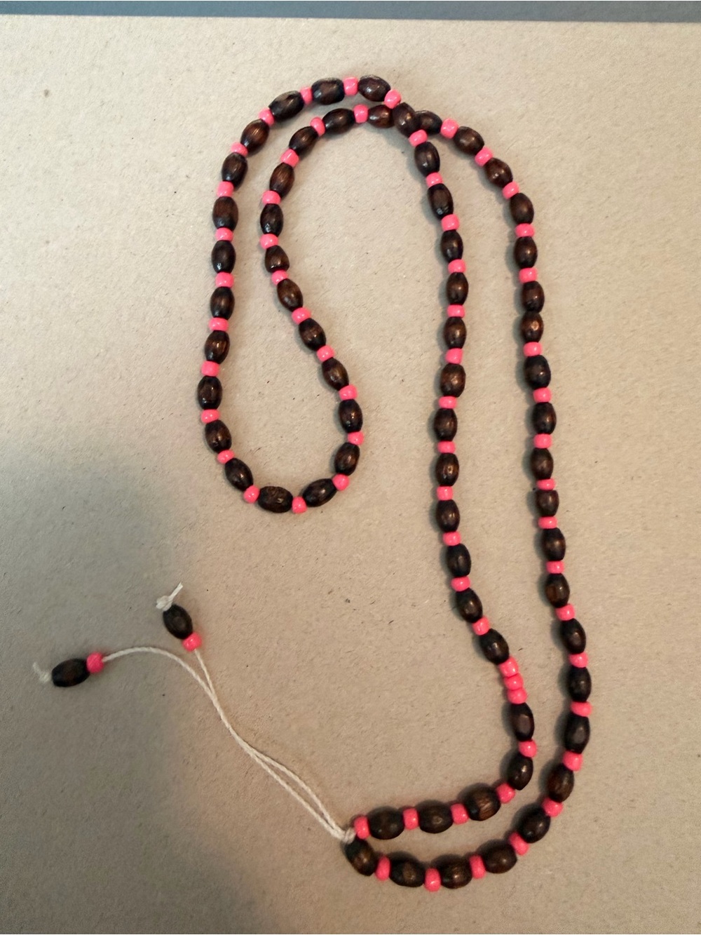 Wooden Bead Necklace with Coral Accents